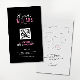 Tarjeta De Visita Salón de Belleza Rosa Negro QR Lealtad de código y