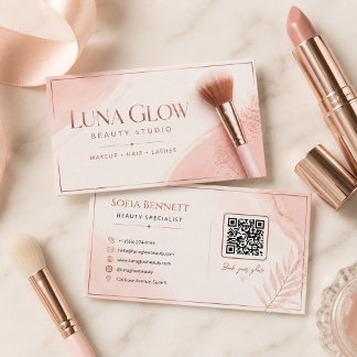 Tarjeta De Visita Salón de Belleza Rosa Rubor Femenino Dorado
