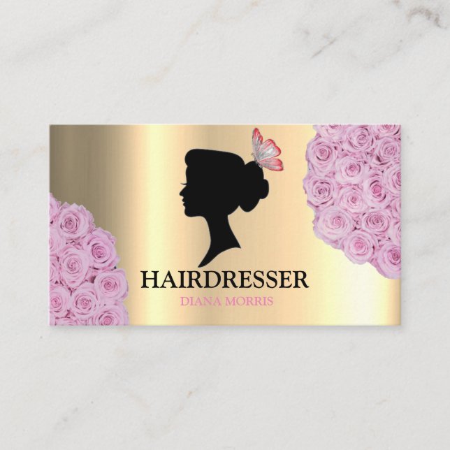 Tarjeta De Visita Salón de belleza Salón de peluquería de rosas dora (Anverso)