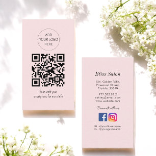 Tarjeta De Visita Salón de belleza simple de código QR rosa