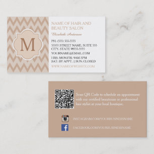 Tarjeta De Visita Salón de Belleza Taupe Chevron