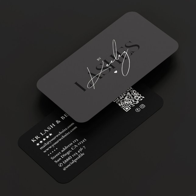 Tarjeta De Visita Salón De Belleza Tecnológica Elegante Firma Oscura (Lashes Tech Beauty Salon Elegant Signature Dark Business Card
)
