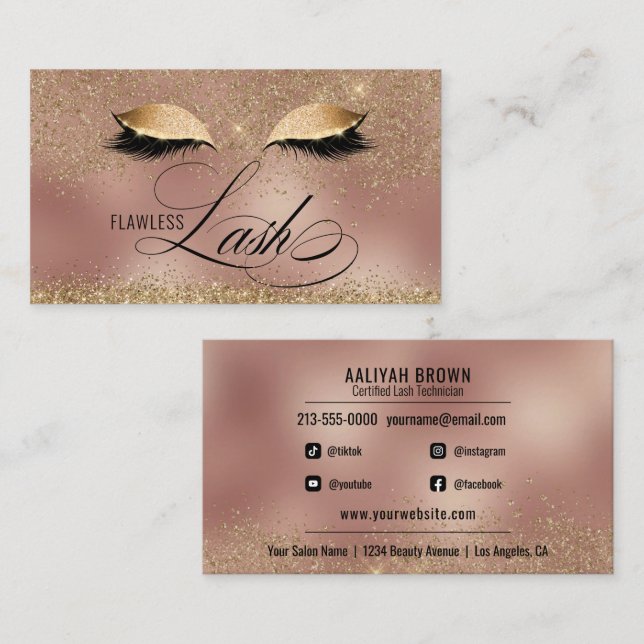 Tarjeta De Visita Salón de Belleza Tecnológica Gold y Copper Eyelash (Anverso / Reverso)