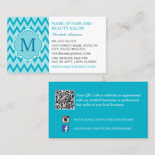 Tarjeta De Visita Salón de Belleza Turquesa Chevron