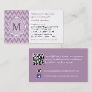 Tarjeta De Visita Salón de Belleza y Cabello Chevron Púrpura