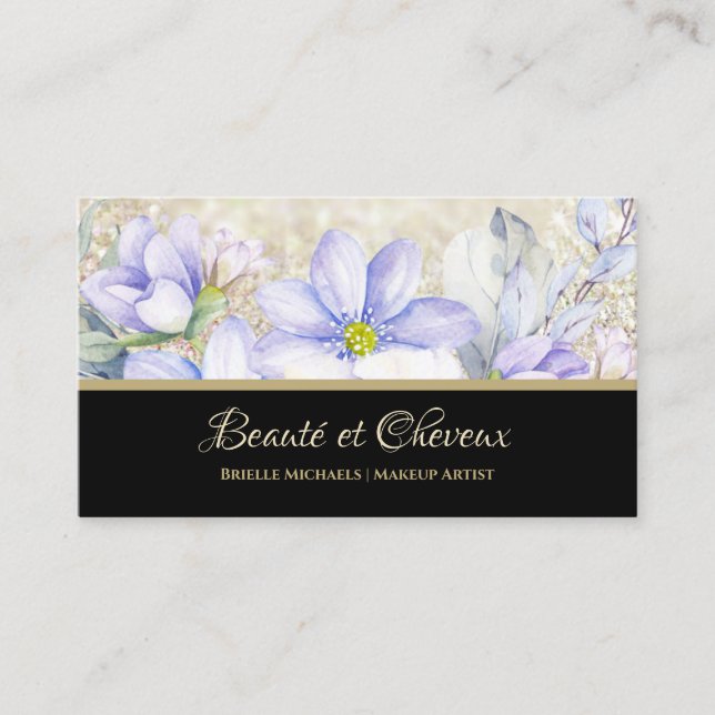 Tarjeta De Visita Salón de belleza y cabello floral de lavanda de mo (Anverso)