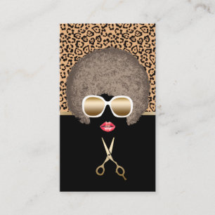 Tarjeta De Visita Salón de belleza y cabello moderno de leopardo