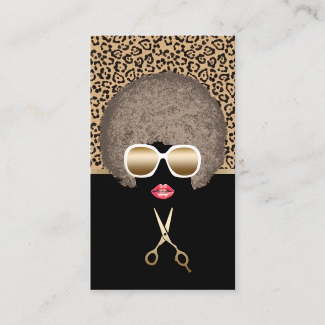 Tarjeta De Visita Salón de belleza y cabello moderno de leopardo (Anverso)