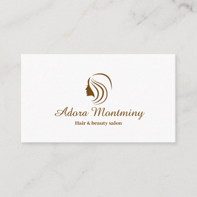 Tarjeta De Visita Salón De Belleza Y Pelo Mínimo Blanco Y Marrón (Anverso)