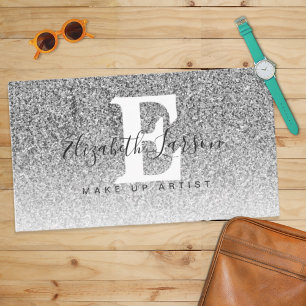 Tarjeta De Visita Salón de Belleza y Peluquería Silver Glitter Makeu