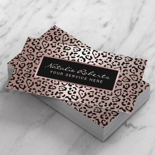 Tarjeta De Visita Salón de Belleza y Spa Moderno Leopardo Rosa Dorad