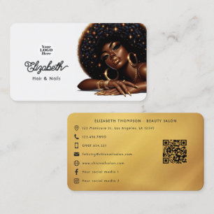 Tarjeta De Visita Salón de Belleza y Uñas Afro Chic Brillante
