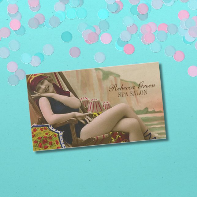 Tarjeta De Visita salón de bronceado de belleza de moda retro (retro swimsuit fashion beauty tanning salon business card)