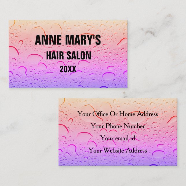 Tarjeta De Visita Salón De Cabello De Oro Rosa Girly Agua Cae Artsy (Anverso / Reverso)
