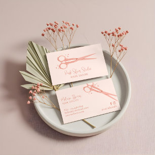 Tarjeta De Visita Salón de cabello rosa elegante Tijeras vintage des