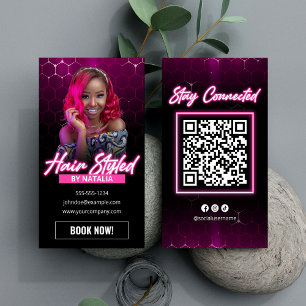 Tarjeta De Visita Salón de Cabello Rosa Moderno Código Qr Redes Soci