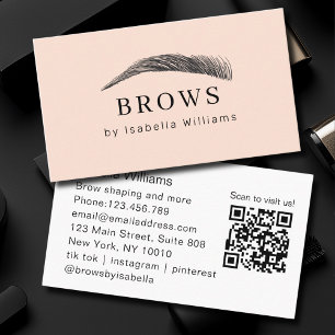 Tarjeta De Visita Salón de cejas elegante minimalista código QR