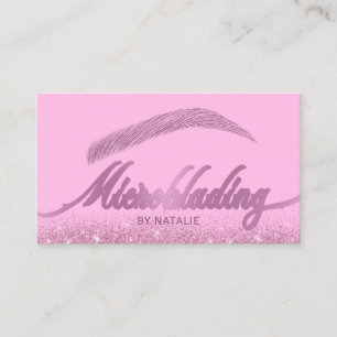 Tarjeta De Visita Salón de cejas Microblando Purpurina rosa moderno