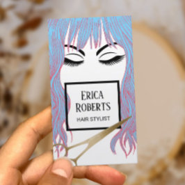 Tarjeta De Visita Salón de Chica de pelo azul y estilista de pelo do