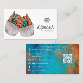 Tarjeta De Visita Salon de Copper Patina Turquoise Grunge Black Woma
