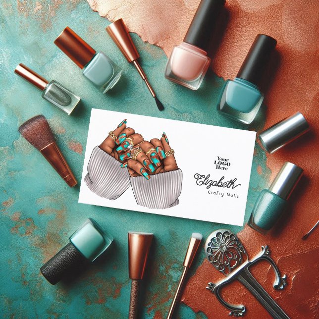 Tarjeta De Visita Salon de Copper Patina Turquoise Grunge Black Woma (Copper Patina Turquoise Grunge Black Woman Salon Business Card)