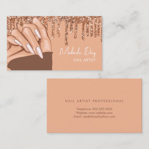 Tarjeta De Visita Salón de Diseñador Artista de Uñas Rose Brillo Fal