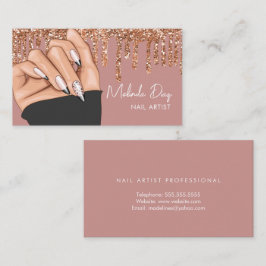 Tarjeta De Visita Salón de diseñador de artista de uñas rosa brillo 