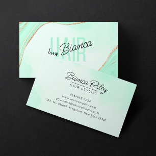 Tarjeta De Visita Salón de Estilista de Pelo Agata Brillante Oro Min
