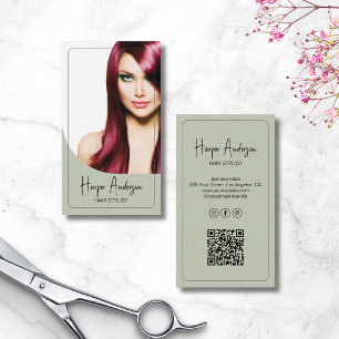Tarjeta De Visita Salón de Estilista de Pelo Foto Personalizada QR V