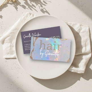 Tarjeta De Visita Salón de Estilistas de Pelo Iridescente Holográfic