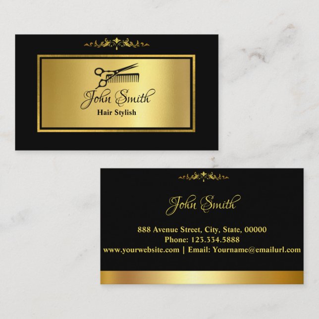 Tarjeta De Visita Salón de estilo elegante de pelo dorado Minimalist (Anverso / Reverso)