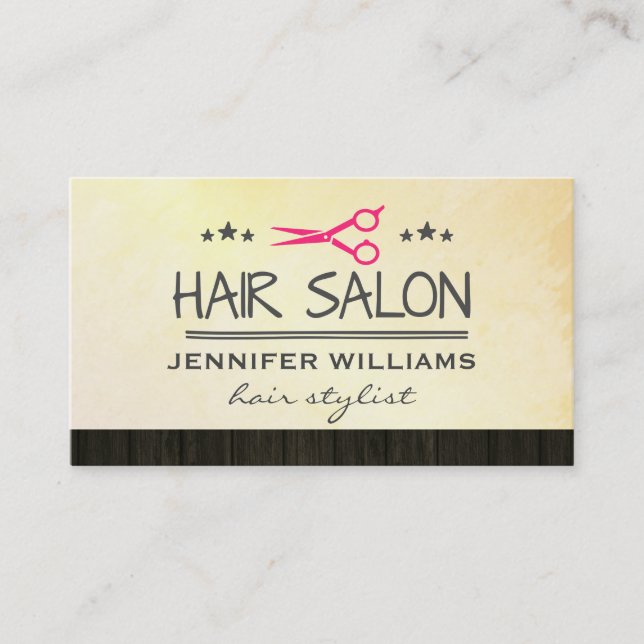 Tarjeta De Visita Salon De Estilo Hair Shears Trim De Madera (Anverso)