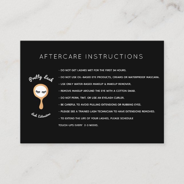 Tarjeta De Visita Salón de extensiones AfterCare para Lash (Anverso)