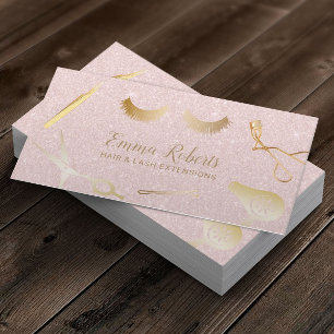 Tarjeta De Visita Salón de Extensiones Hair & Eyelash Purpurina rosa