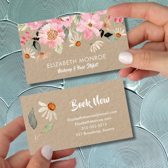 Tarjeta De Visita Salón De Flores De Jardín Rosa Makeup Hair Estilis (Subido por el creador)