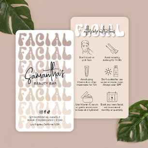 Tarjeta De Visita Salón de Instrucciones de Cuidado Facial Retro Bei