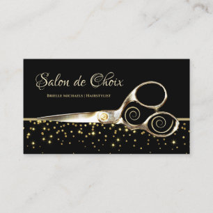 Tarjeta De Visita Salon de lujo Gold Sparkles Hair Stylist Scissors