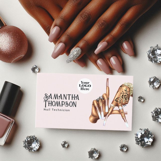Tarjeta De Visita Salón de Manicura Rosa Gold y Rubor Los Angeles (Rose Gold and Blush Los Angeles Manicure Salon Business Card)