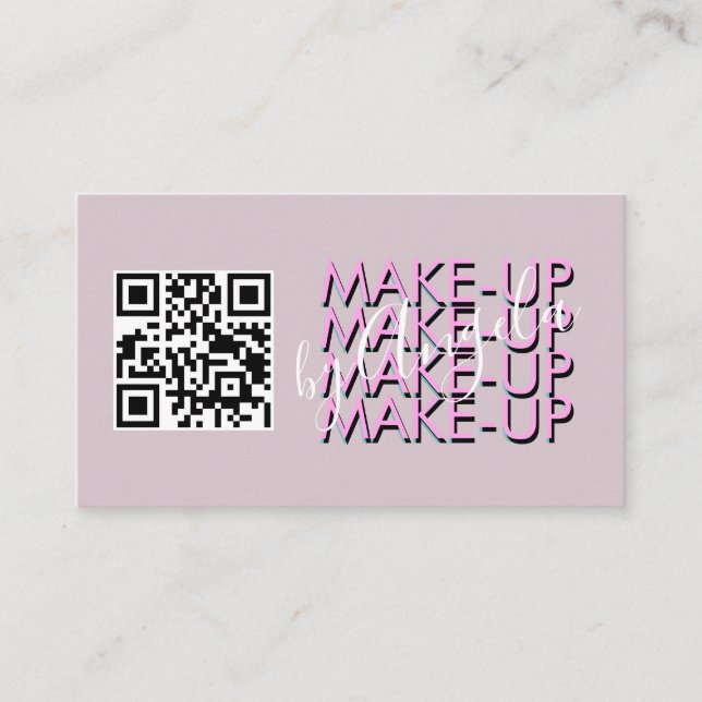Tarjeta De Visita Salón de maquillaje Código QR Guión negro rosado (Anverso)