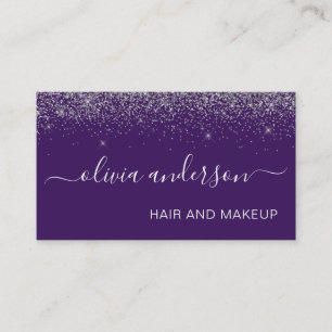 Tarjeta De Visita Salón de maquillaje de pelo plateado y Purpurina m