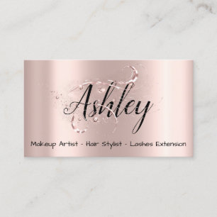 Tarjeta De Visita Salón de maquillaje de peluquería con guión rosa