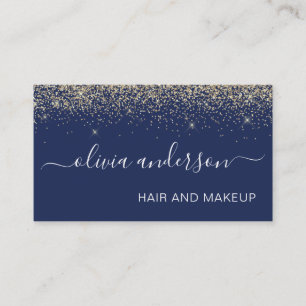 Tarjeta De Visita Salón de maquillaje del Purpurina azul de la Marin