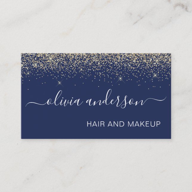 Tarjeta De Visita Salón de maquillaje del Purpurina azul de la Marin (Anverso)