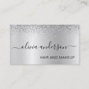 Tarjeta De Visita Salón de maquillaje del Purpurina plateado Metálic