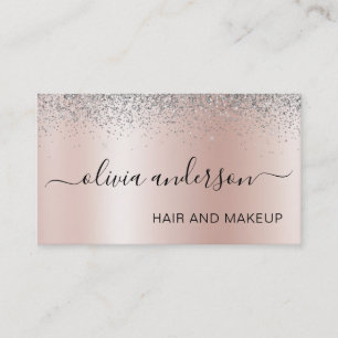 Tarjeta De Visita Salón de maquillaje del Purpurina Rosa Gold Silver
