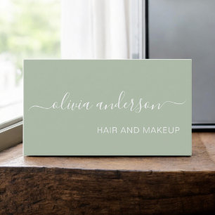 Tarjeta De Visita Salón de maquillaje Green Sage Girly Simple