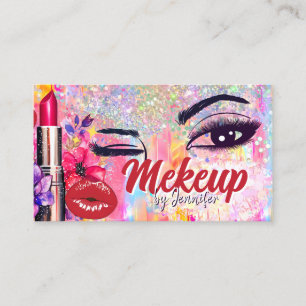 Tarjeta De Visita Salon de maquillaje Holográfico Purpurina Labios R