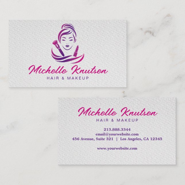 Tarjeta De Visita Salón de maquillaje morado rosado y elegante de pe (Anverso / Reverso)