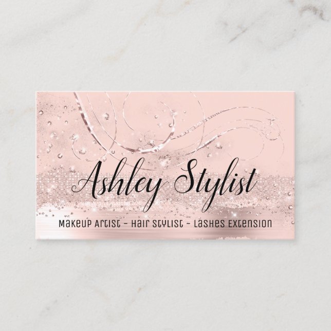 Tarjeta De Visita Salón de maquillaje Salón de pelo Rosa de tijeras  (Anverso)
