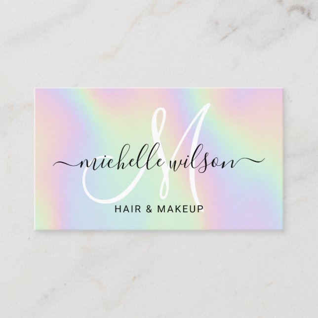 Tarjeta De Visita Salón de maquillaje y peluquería de monograma holo (Anverso)